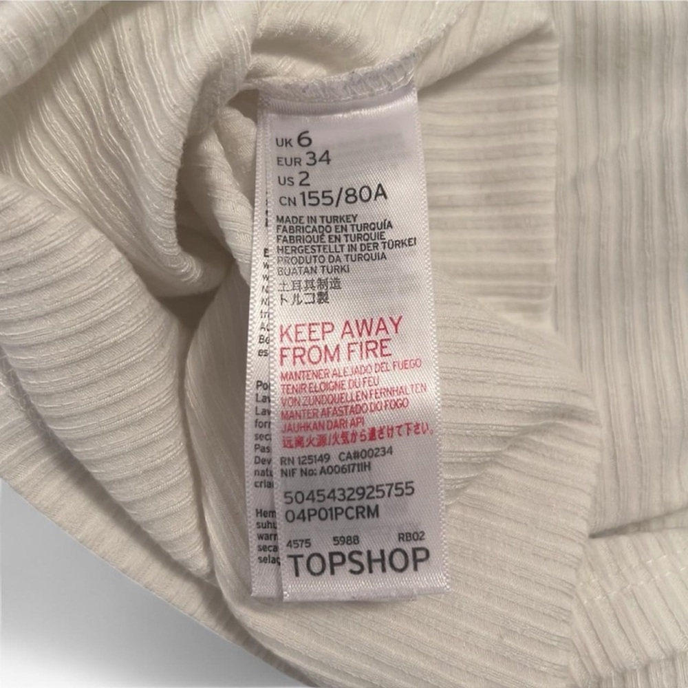 Topshop Ribbed V Neck Crop Top White 2 - Picture 5 of 6
